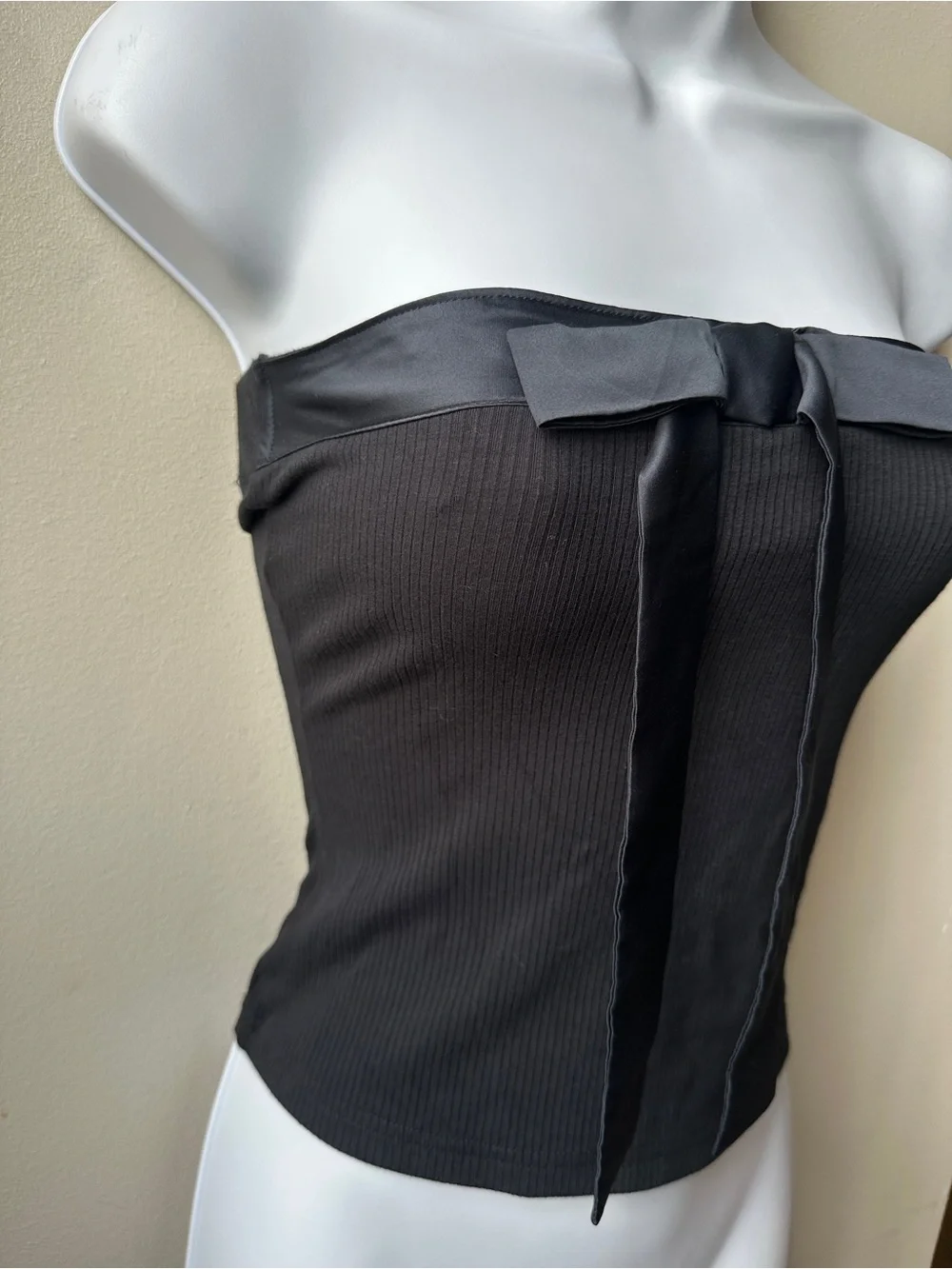 Black Bow Tube Top Coquette Y2K Barbiecore Ribbed Strapless Bandeau Corset Top